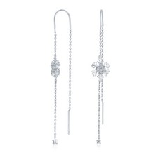 Orecchini pendenti fiocco di neve sottili lineari zirconi blu chiari argento sterling