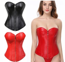 Top donna retrò corsetto bustier zip pu vita allenamento gotico broccato steampunk