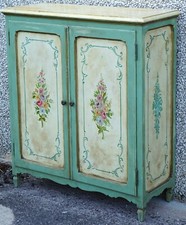 CREDENZA- LIBRERIA- ARMADIO VINTAGE-LACCATO E DIPINTO A MANO - FIORI FLOREALE