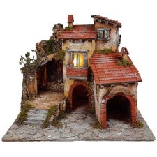 Presepe casolare antico con luci 60x53x48 cm