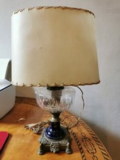 Lume da tavolo antico in cristallo e bronzo, h 46 cm