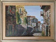 Olio su tela "Le case di una volta" - Ernesto Rispoli AUTENTICO