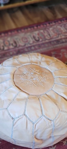 Moroccan natural leather pouf - ,