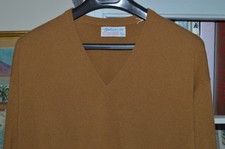 MAGLIONE BALLANTYNE 100% PURO CASHMERE UOMO SCOLLO A V TAGLIA 44"/112CM. TOP MARRONE BEIGE