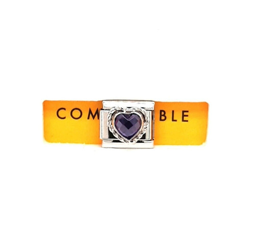 Charm cuore zirconi viola link - viola,