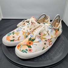 Scarpe Keds Rifle Paper Co da donna taglia 10 bianche con lacci in tela floreale WF58359