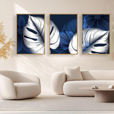 Poster Su Tela Astratta, Moderno Nero E Oro, Con Foglie Di Piante, Decorazione N