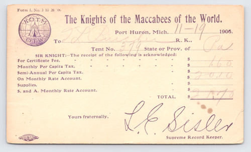 1906 cavalieri dei maccabei - cavalieri,