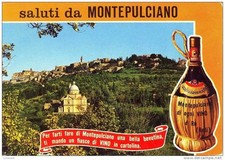 MONTEPULCIANO -SIENA -PANORAMA E FIASCO DI VINO  CARTOLINA