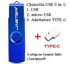 CHIAVETTA 4GB JASTER 3 IN 1 USB MICRO e TYPE-C OTG PER PC TABLET+ DVD-R VERBATIM