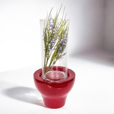 Vaso in vetro di design portafiori modernariato rosso portacandela trasparente