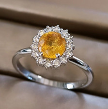 Anello fiore oro Bianco 18 kt  ZAFFIRO GIALLO naturale e DIAMANTI mod Lady Diana