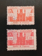 2 Marche revenue Comune PORDENONE Lire 20 Diritti Urgenza. Colorazione Diversa