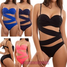 Monokini donna costume da bagno intero velato bodycon push up mare nuovo L3000