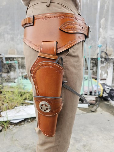 Western leather gun belt - leather,