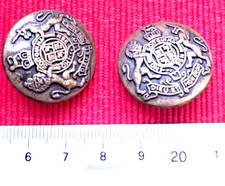 Coppia antichi Bottoni metallo - gambo lineato 25 raffiguranti stemma e 2 leoni