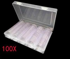 100pcs CAPSULE IN MATERIALE TRASPARENTE PER MONETE vecchie 30mm con scatola