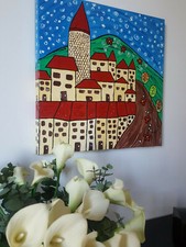 QUADRO MODERNO ASTRATTO DIPINTO A MANO BORDI DIPINTI PAESAGGIO 50x50x4cm  RIF243