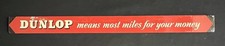 DUNLOP MILES FOR MONEY VINTAGE TYRE SHELF STRIP TIN LITHOGRAPH CYCLE SHOP SIGN