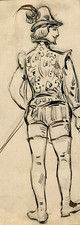 Antico disegno originale inchiostro militare XIX secolo con spada