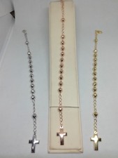 Bracciale Rosario Argento Rodiato, Ramato e Dorato-Sfere Sfaccettate mm 6,cm 18 