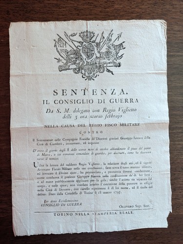 Documento militare anno 1795 - documento,