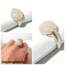 anello argento 925 Da Donna Con Pietra Quarzo Rosa A Fascia Bombato Artigianale