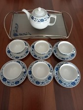 Servizio Da The Porcellana Cinese Con Vassoio In Vetro E Argento Sterling 