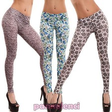 Leggings donna pantaloni fiori vari colori skinny elasticizzati lisci nuovi 7377