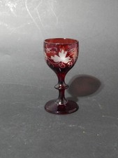 ANTICO BICCHIERE PICCOLO CALICE CRISTALLO BOEMIA ROSSO RUBINO INCISO ALL'ACIDO