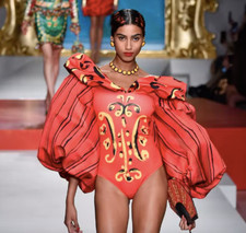 Orecchini a clip SS20 Moschino Couture Jeremy Scott Picasso punti oversize giallo