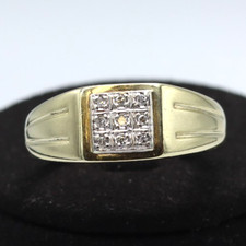 Anello uomo in oro giallo massiccio 9K con diamanti naturali vintage '70 Italia