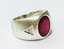 Anello In Argento Sterling 925 Con Gemma Di Rubino Riscaldata Per Uomo #1534