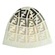 Cappello fendi in cashmere, beige, monogram FF