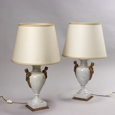 Coppia di Lampade Vintage in Marmo Bianco e Ottone Italia XX Secolo
