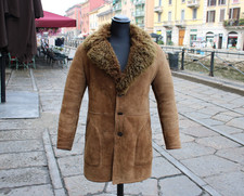Cappotto Pelle Montone Beige Vintage Anni '70 – Pelliccia Folta taglia M