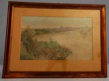 " Tevere " Dipinto Acquerello Onorato Carlandi (1848-1939)  paesaggio 30x51  