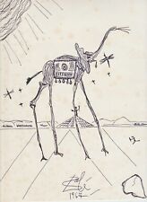 disegno originale con expertise Salvador Dalì inchiostro elefante firmato 1967