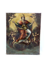 Inizio XVIII Secolo "Santo in Gloria con angioletti dipinto antico 600