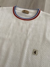 Gabicci Vintage Knitted Ribbed Crew Neck T Shirt Euro Mod Leather Metal Patch