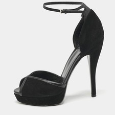 Gucci sandali neri con cinturino alla caviglia in camoscio e pelle taglia 39