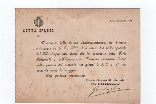 Biglietto invito 1891 - biglietto, d'invito