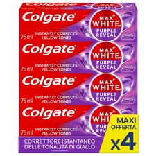 Colgate Dentifricio Sbiancante Max White Purple Reveal 4 Confezioni da 75 ml I