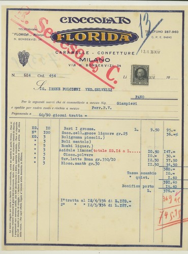 Fattura milano 1936 florida - fattura,