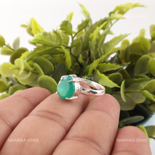 Anello solitaire pietra verde - pietra,