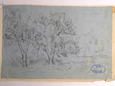 Louis FAVRE (1822-1904) DISEGNO A MATITA PAESAGGIO ALBERI FORESTA NEUCHATEL S...