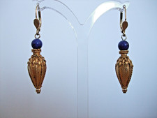 RARI ORECCHINI PENDENTI VINTAGE LAPISLAZZULI METALLO DORATO STILE ETRUSCO
