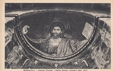 CARTOLINA  MONREALE SICILIA INTERNO DUOMO PADRE ETERNO MOSAICI NON VIAGGIATA