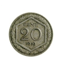 20 CENTESIMI 1919  VITTORIO EMANUELE III  ESAGONO  SPL  ARGENTO