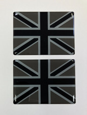 2 adesivi/decalcomanie UNION JACK FLAG 70mm - NERO & 2 TONI GRIGIO - CUPOLA LUCIDA